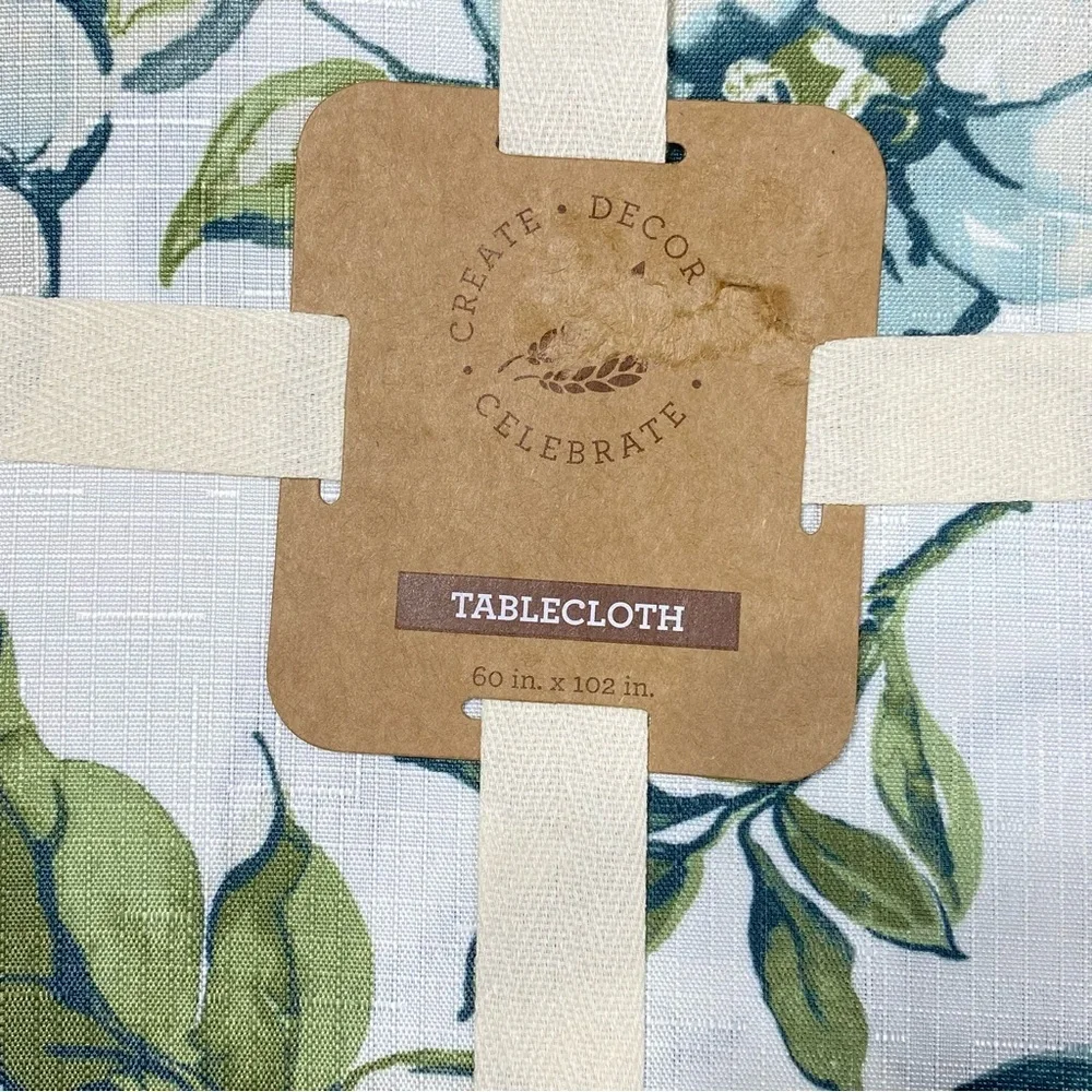 Fall Fabric Autumn Pumkin Tablecloth 60 in X 102 in White Green Blue Watercolor